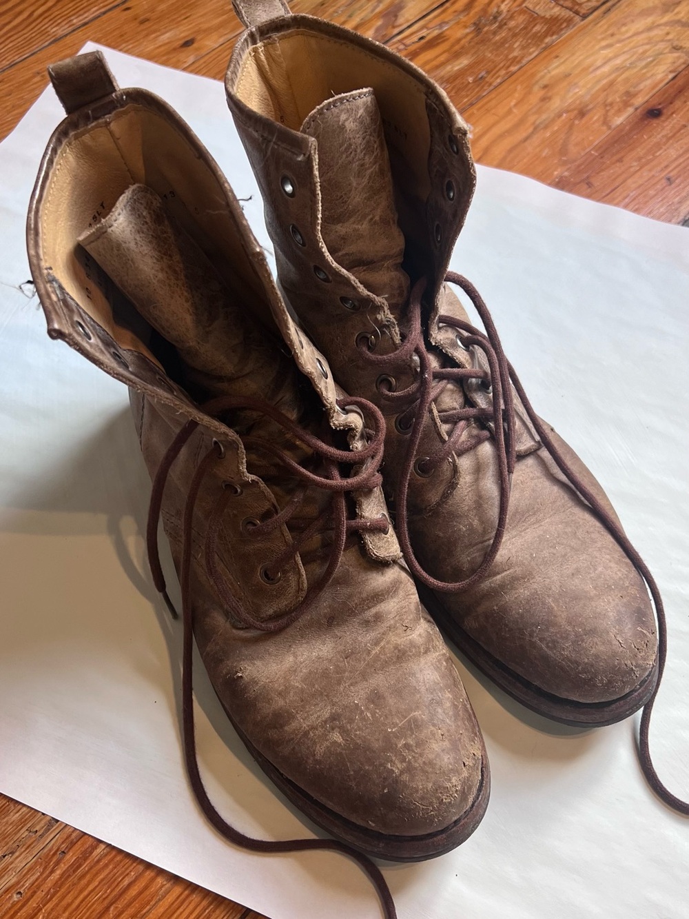 Vintage Frye Brown Leather Combat Boots, broken in